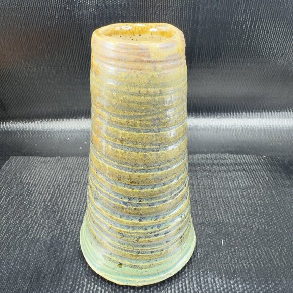 Vintage Hand Made Stoneware Pottery Bud Vase Brown Green Glaze Artist Marked VTG - Picture 11 of 12